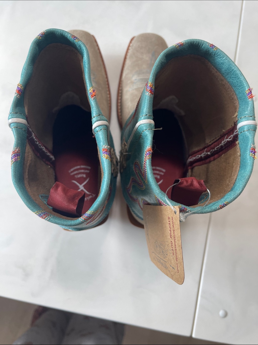 Twisted X Two-Tone Western Ankle Boots in Turquoise and Taupe - Picture 7 of 10
